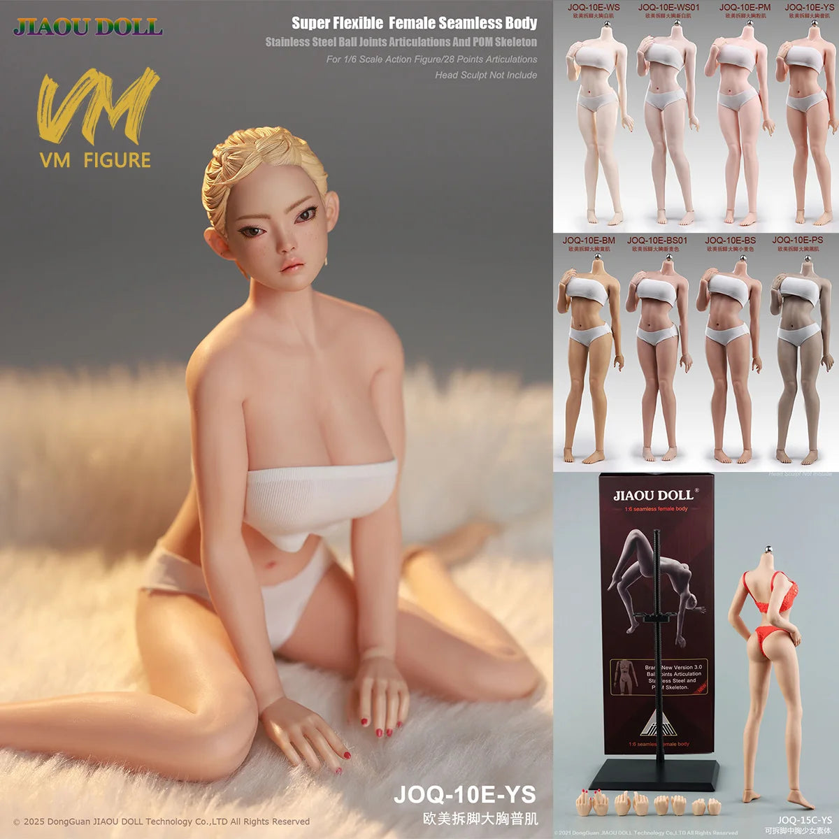 JIAOU DOLL 10E 19B 1/6 Flexible Female Seamless Body Detachable Foot 12"Small Mid Large Breast Action Figure Asian Europen Body