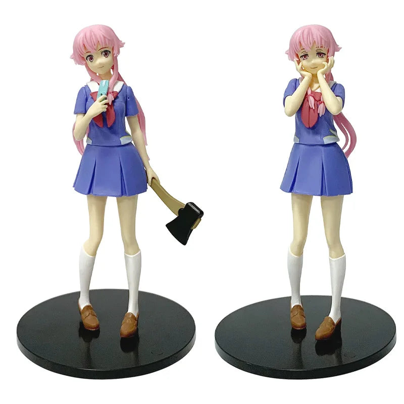 In stock 17cm Future Diary  Mirai Nikki Gasai Yuno Anime Uniform Dress Standing Posture Action Figure Model Desktop Toy