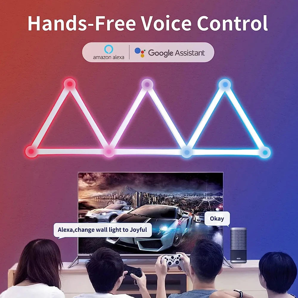 6/9PCS Splicing Smart Atmosphere Wall Light Combination DIY RGB Night Light Strip Room Computer TV Background Light Bar