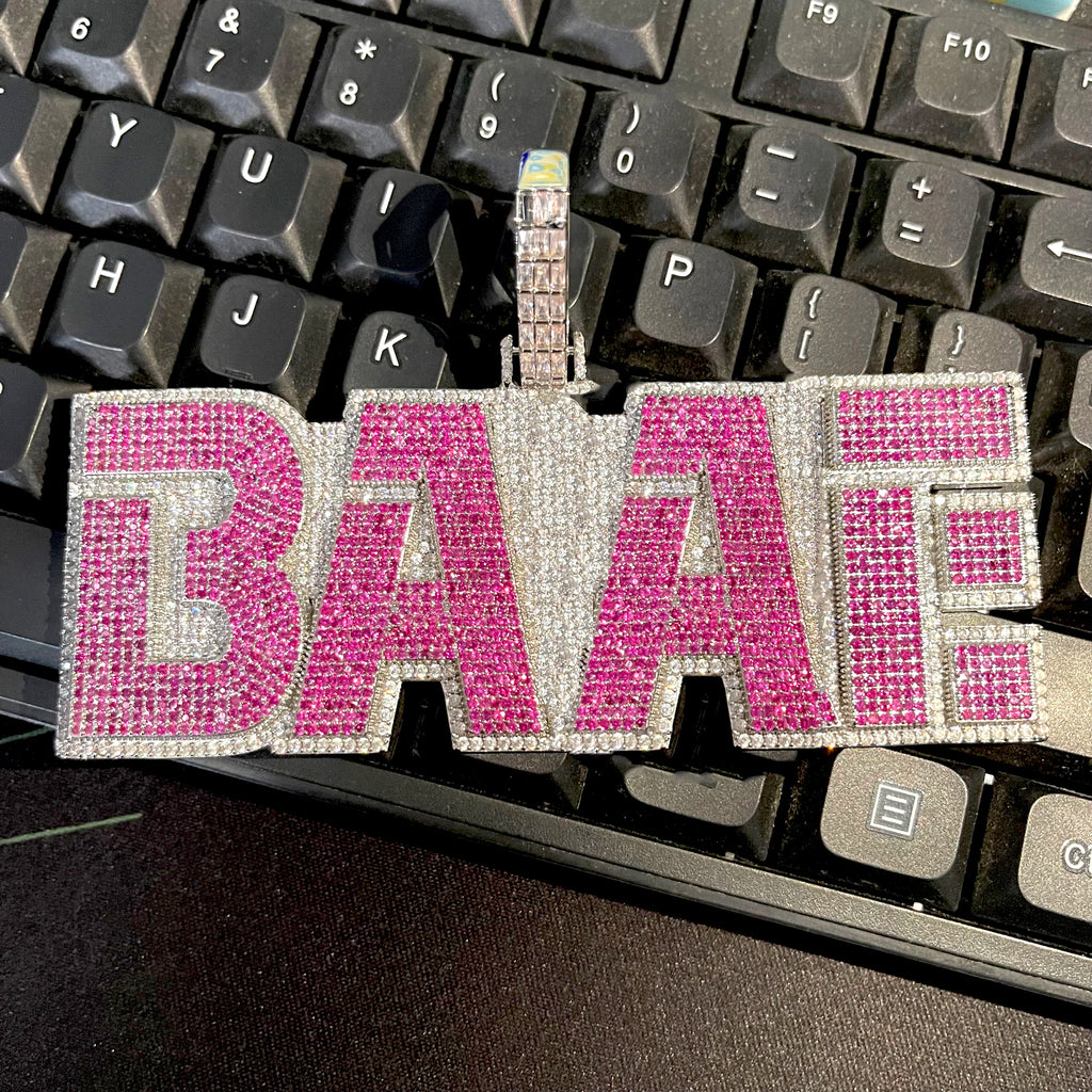 Double Color Customized Letters Name Green Zircon Pendant  Iced Out Necklaces For Men Bling Hip Hop Jewelry Free Shipping