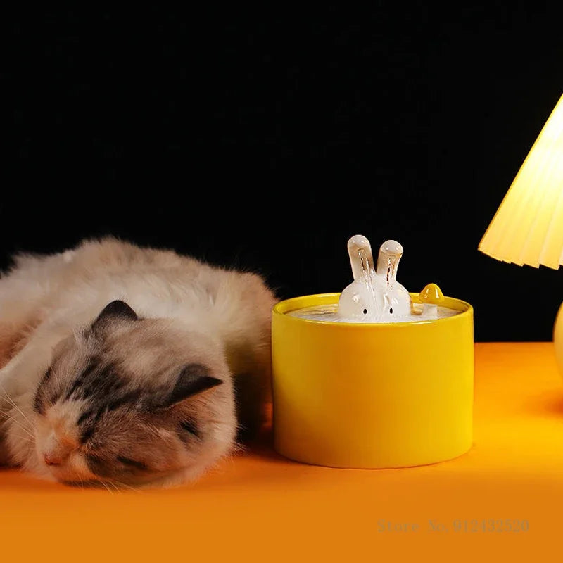 Creative Food Utensils for Cat Dog Ceramic Flow Circulating Water Dispenser, Silent, Automatic, Rabbit Shaped, Pet Supplies, 1Pc