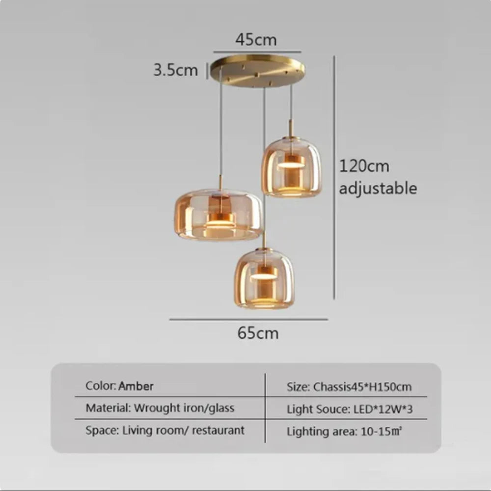 Modern LED Pendant Light Glass Smoke Gray Amber 15/26/38cm Dinner Table Hotel Lobby Bedroom Interior Lamp Home Fixture Decoratio