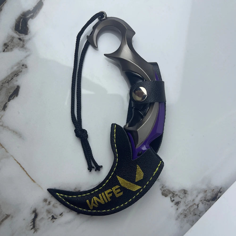 15CM Valorant Game Merch Reaver EP 5 Karambit with Leather Case Zinc Alloy Metal Weapon Model Anti Rust Realistic Craft Toy