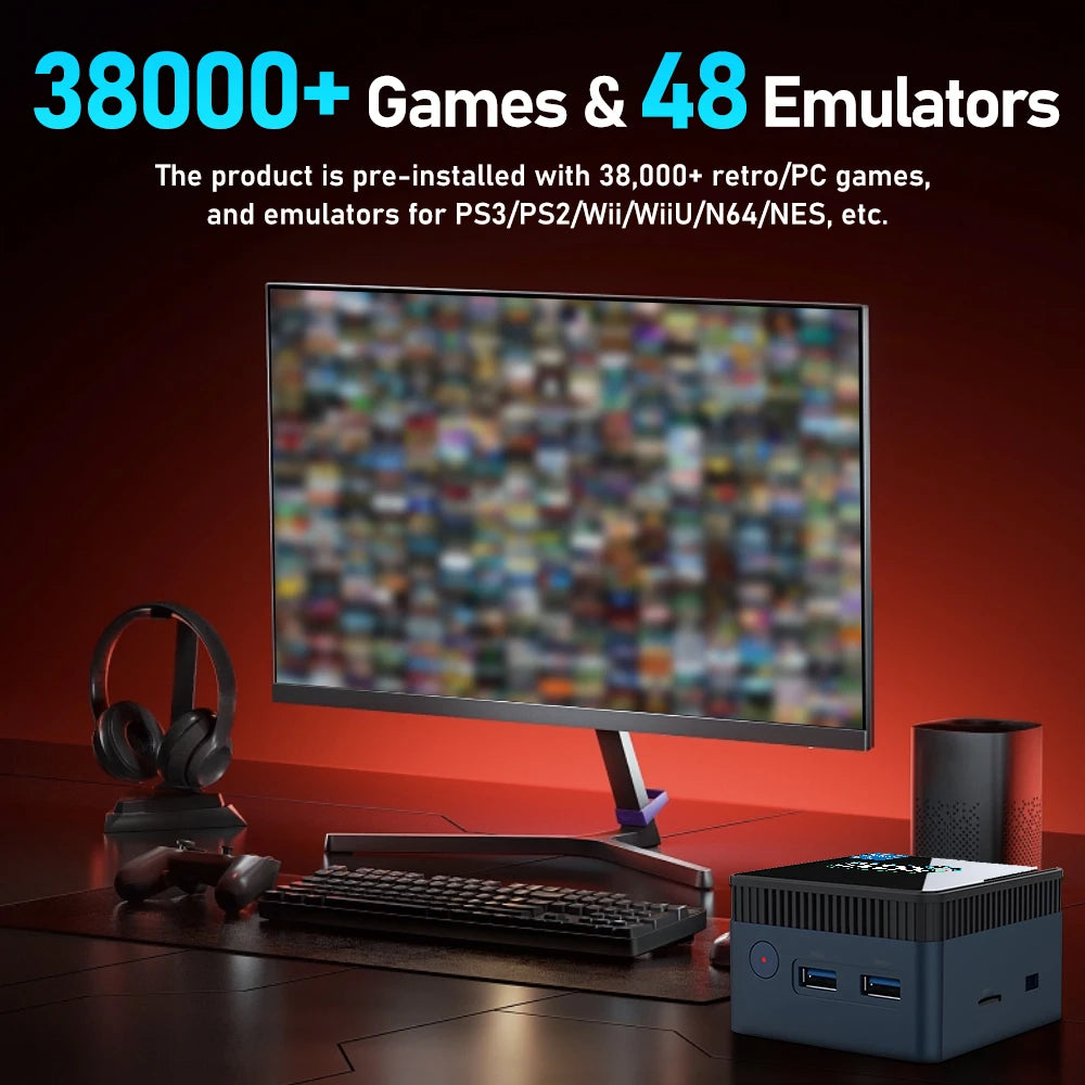 Mini PC With 38000+Games&48 Emulators Game Console For PS3/PS2/Wii/WiiU/N64/NES/NDS Windows 11&Retrobat&Playnite N100 Game PC