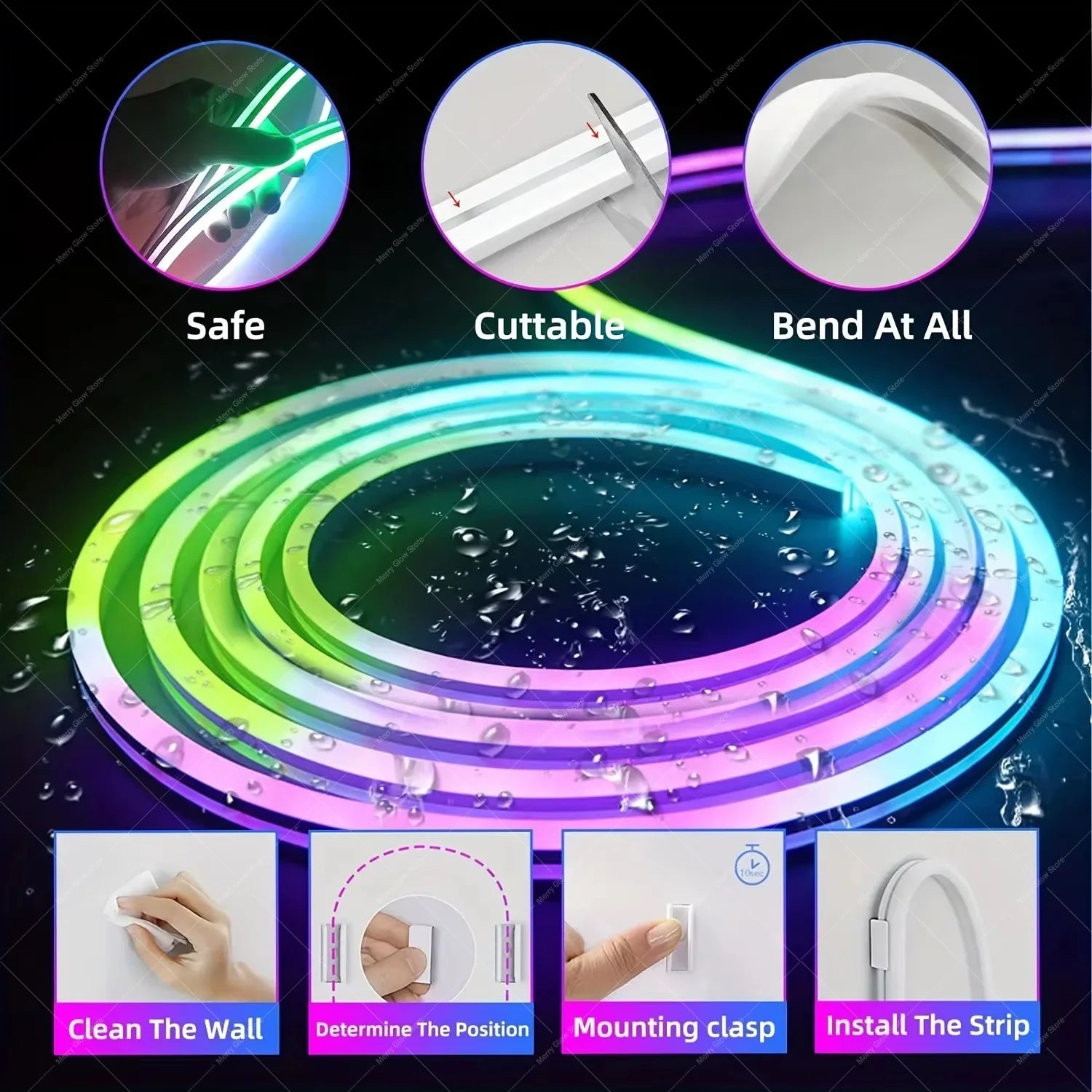 15M RGB LED Neon Lights, Smart App Remote Control, Waterproof Music Sync Color Changing Rope for Bedroom Living Game