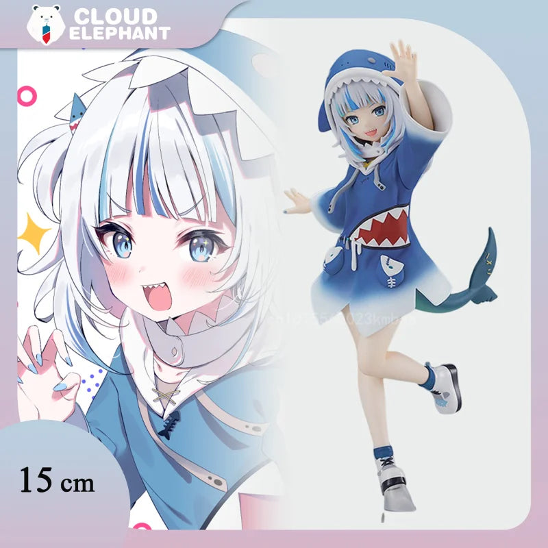 Gawr Gura Figure Hololive Anime Figure Shark Style Kawaii Cute Model 15cm PVC Statue Collection Desktop Blue Ornament GK Gifts