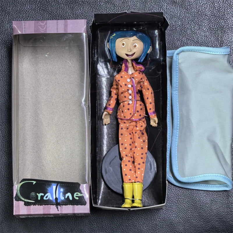 NECA Coraline Doll Anime Articulated Figure The Secret Raincoat Sweater In Striped Shirt Toy LA Girl Decoration Model Toys Gifts
