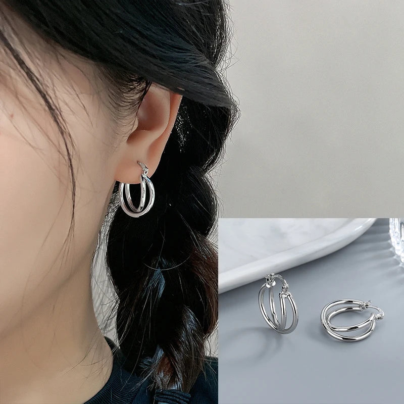VENTFILLE 925 Sterling Silver Chunky Hoop Earrings for Women Geometric Circle Punk Ear Jewelry Party Gifts 2023 New Dropshipping