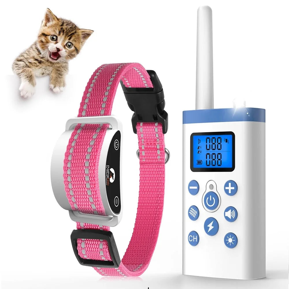 PaiPaitek Katzentrainingshalsband, Katzenschockhalsband mit Fernbedienung, Ferntraining und automatisches Anti-Miau-Halsband, Katzenbellhalsband, um das Miauen zu stoppen