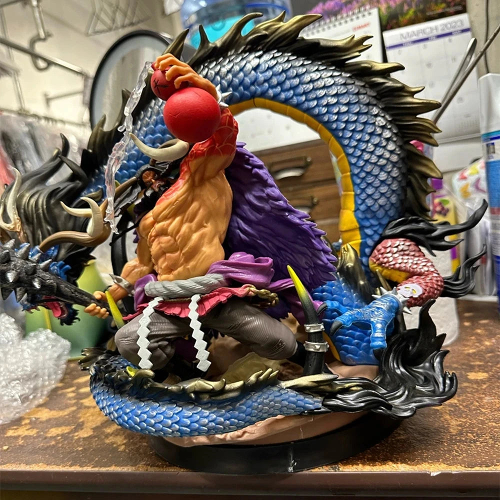 48cm One Piece Kaido Anime Figures Man Beast Figure Thunder Bagua Peripheral PVC Figurine Statue Model Decoration Toys Gift