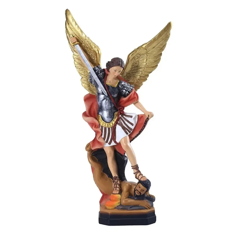 Colorful Saint Michael's Angel Statue,Paintings Guarding Justice,Home Blessing Decoration,Guardian of Eden Resin Crafts Gift