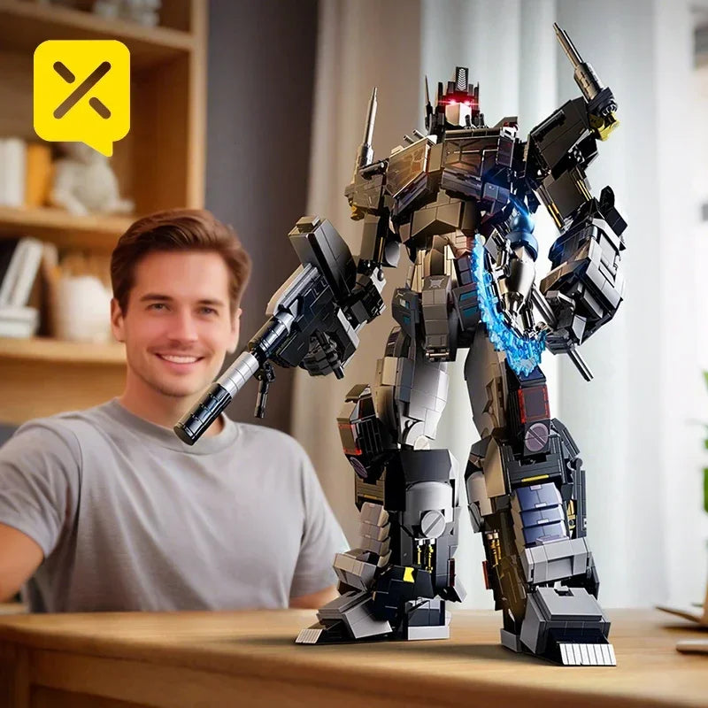 Optimus Prime Knight Transformer Robot Building Blocks Adult Collectible LED Light Deformation Toy Action Figure Model Kit Gifts