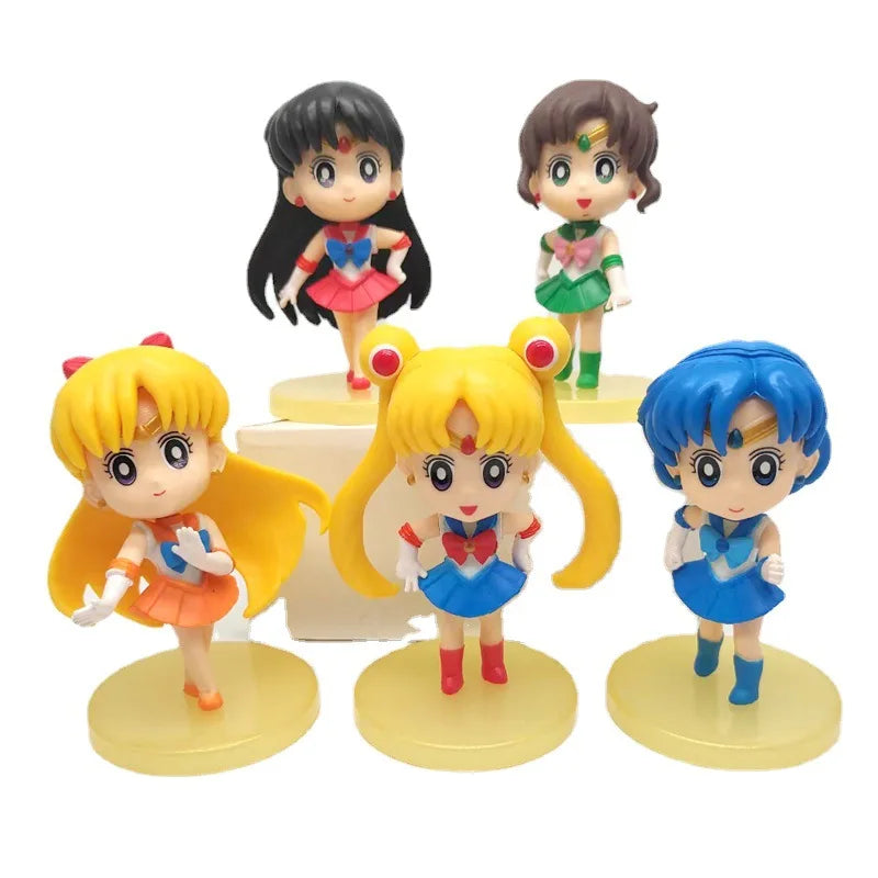5PCS Anime Sailor Moon Figure Cartoon Figuarts mini Mercury Mars Jupiter Venus Toys For Girls Model Gift Dolls Static Doll