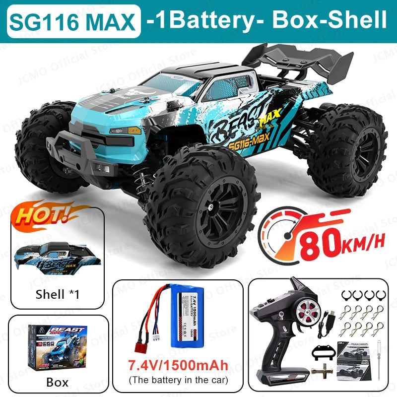 SG116MAX 80KM/H Високоскоростна RC кола Безчеткова 4WD Офроуд Дрифт Кола с дистанционно управление 1:16 Професионални състезателни коли SG116PRO 40KM/H