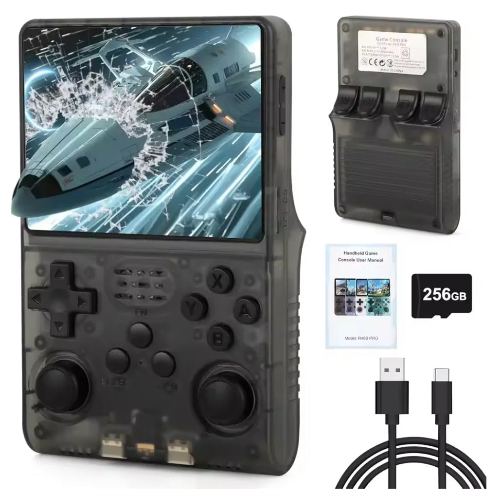 R40s Pro Handheld Retro Gaming Console 3.5-Inch IPS Screen Pocket Game Player 256GB Built-in 30000 Retro Games for Xmas gift