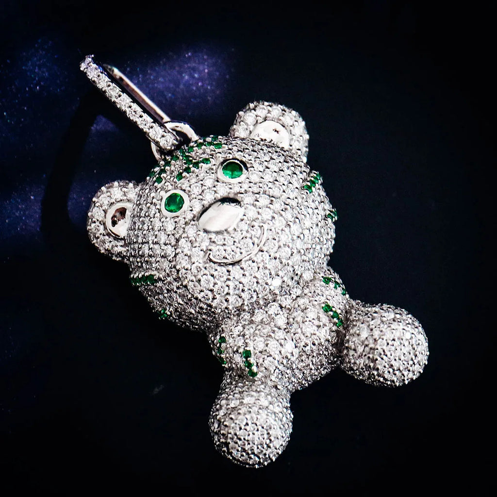 Provence Platin Cartoon Bär Charm mit voll gepflasterten runden Moissanite Diamanten für Frauen Personalisieren Charakter Charm Jahrestag