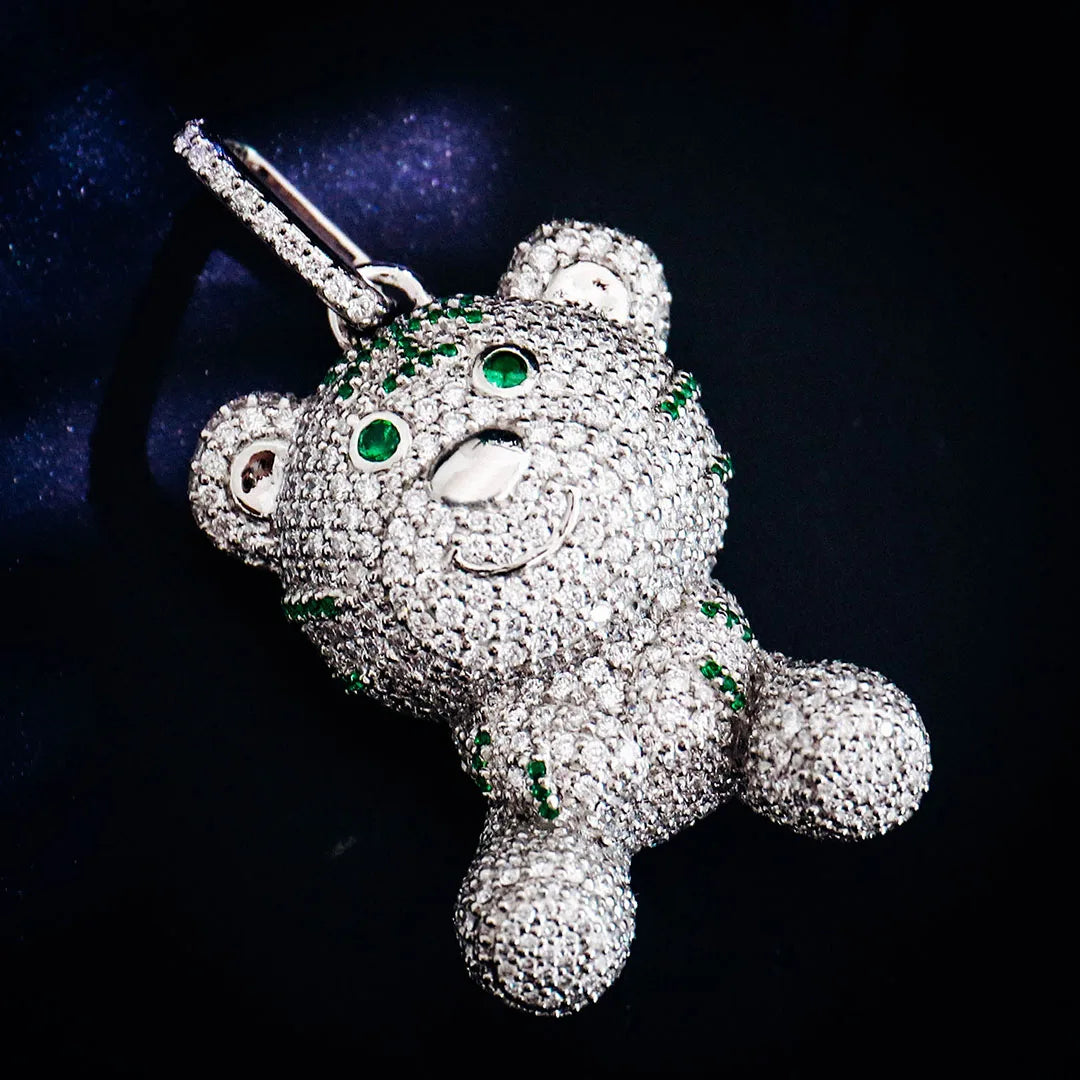 Provence Platin Cartoon Bär Charm mit voll gepflasterten runden Moissanite Diamanten für Frauen Personalisieren Charakter Charm Jahrestag