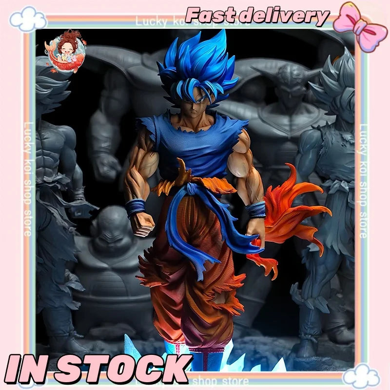 In Stock 35cm Dragon Ball Anime Figure Son Goku ‌Kakarotto Super Saiyan God blue two heads Figure PVC Collection Model Toy Gifts