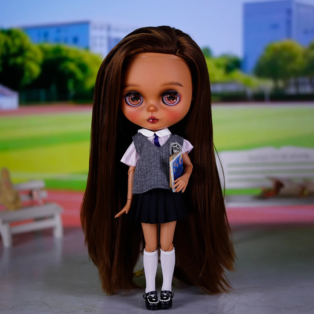 ICY DBS Blythe Doll 1/6 jiont Body 30cm Hand-Painted Set Black Skin Lilac Makeup BJD Toy Fashion Gift