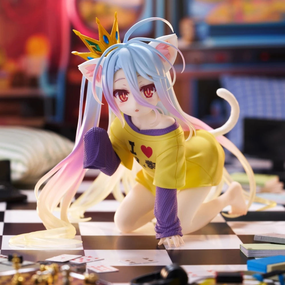 In Stock Taito Original Genuine No Game No Life: Zero Shiro Desktop Cute Figure White To Cat Ear T-Shirt 13cm Model Toy Figures