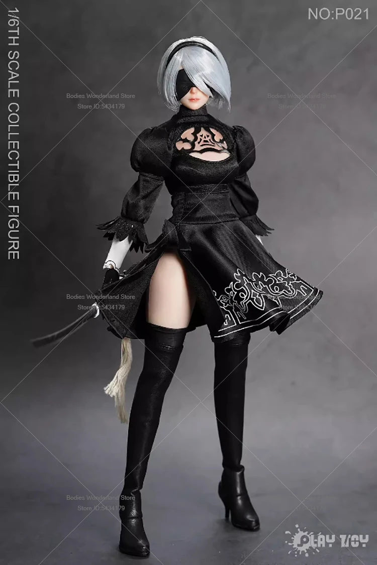 PLAY TOY P021 1/6 Scale Sexy 2B Sister Humanoid Robot Movable Eyes Head 12inch Female Soldier Action Figure Doll Collection