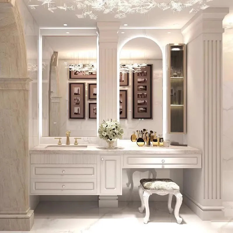 American Rock Slab Vanity Integrierter Badezimmerschrank Kombination Creme Wind Oak Wash Handwaschbecken Badezimmer