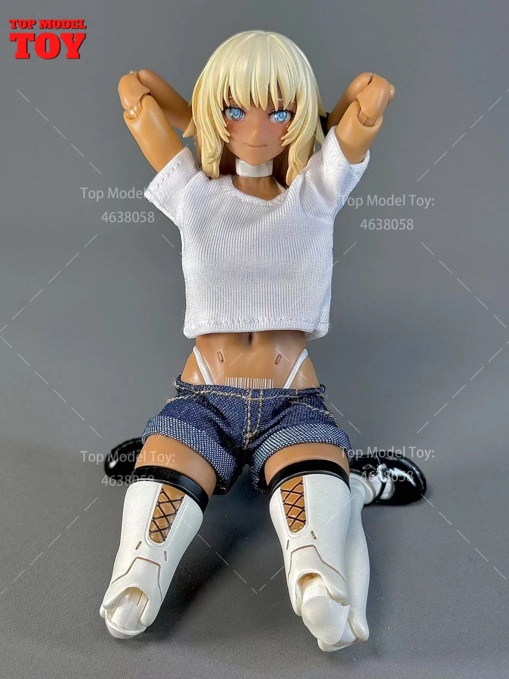 1/12 Scale White T-shirt Black/Blue Trend Denim Shorts Clothes Model Fit 6'' OB BJD Female Soldier Action Figure Body Dolls