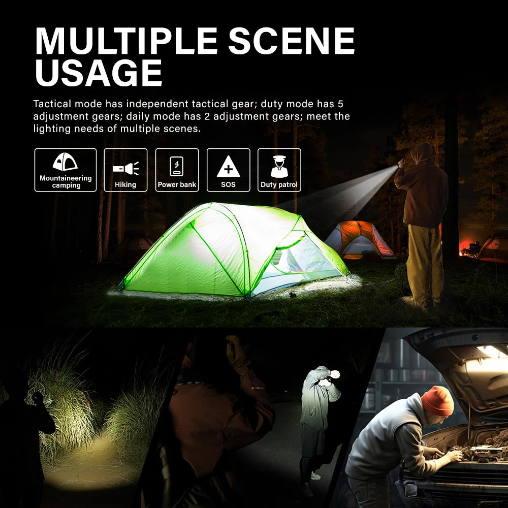 TOWILD BK20 Тактическо фенерче, презареждащо се, 5100lm, ултра мощно LED фенерче IPX8 с дълъг обхват, 450 м, за къмпинг, външно осветление