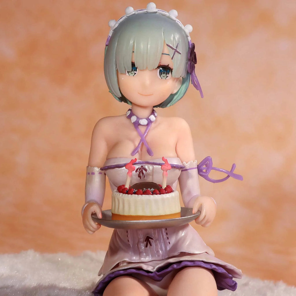 13CM Anime Re:Zero kara Hajimeru Isekai Seikatsu Rem Birthday Cake Happy Birthday Sitting Model Toy Gift Action Figure With Base