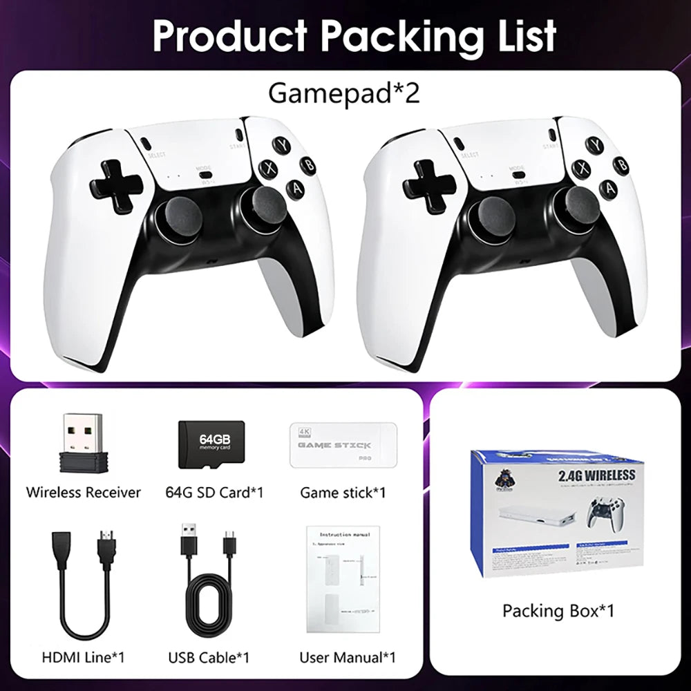 4K Game Stick Video Games Consoles Video Game Player Built-in 3/40000 Games with 2.4G Double Wireless Controller Family Gift