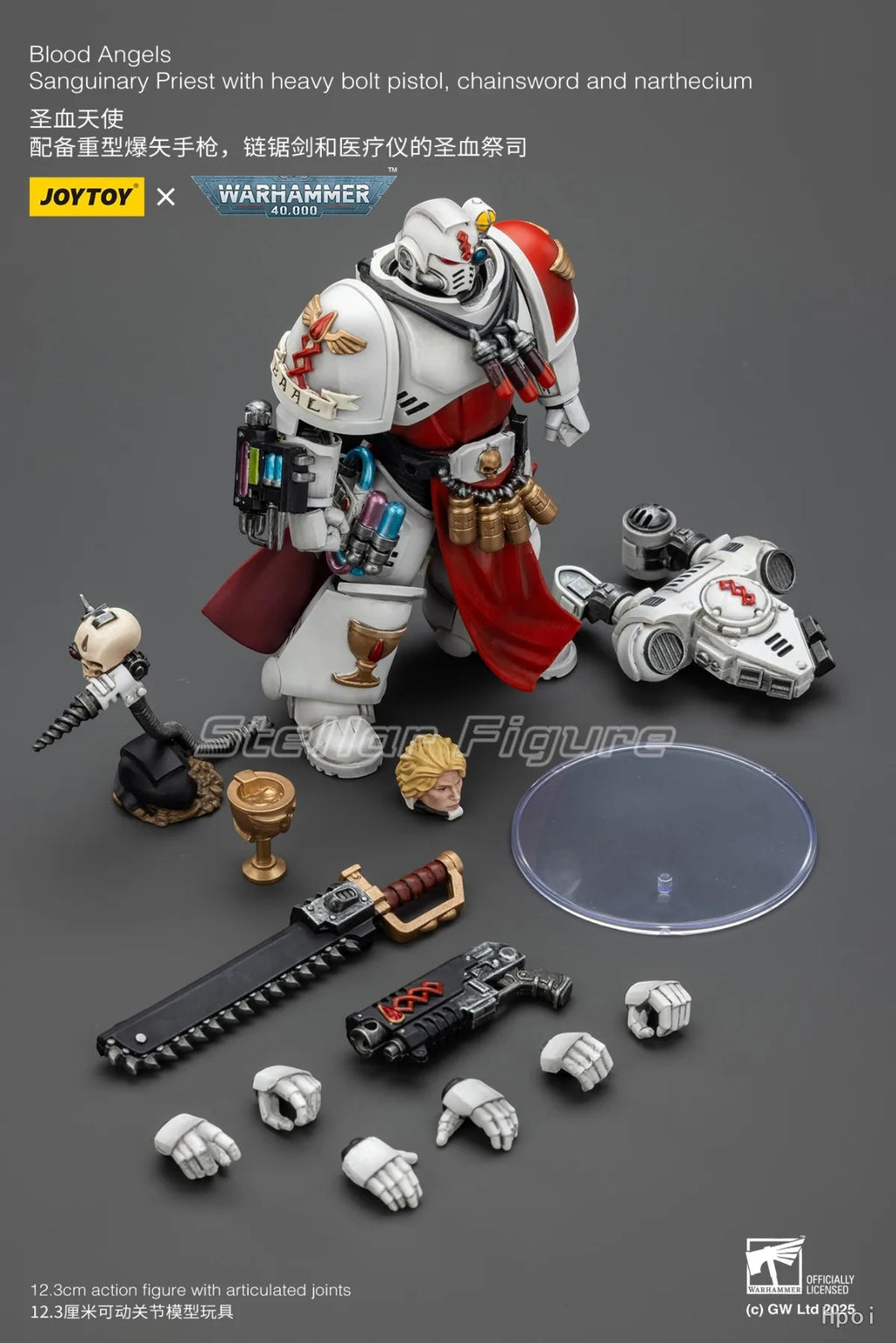 【SF】JOYTOY Warhammer 40K 1/18 Action Figure Blood Angels Sanguinary Priest with Heavy Bolt Pistol Chainsword and Narthecium