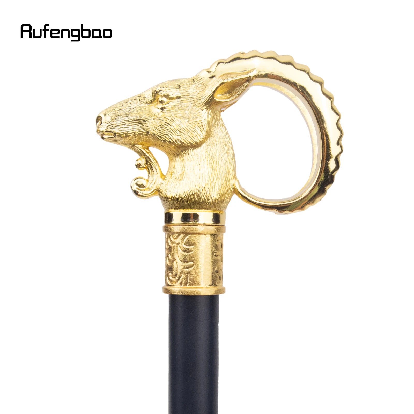 Golden Goat Sheep Animal Single Joint Walking Stick with Hidden Plate Self Defense Fashion Cane Cosplay Crosier Stick 91cm