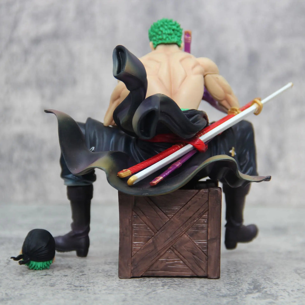 15cm One Piece Zoro Anime Figures Sit Roronoa Zoro Action Figurine 2 Heads Pvc Statue Room Collection Model Decoration Toys Gift