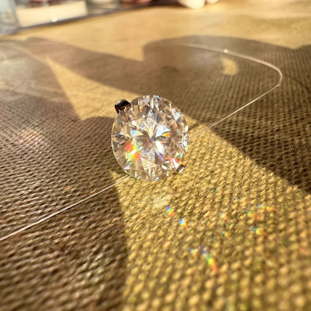 IGOTOS 0.5-5CT Moissanite Pendant Necklace Women  Certified 925 Sterling Silver Transparent Fishing Line Choker Chain Jewelry