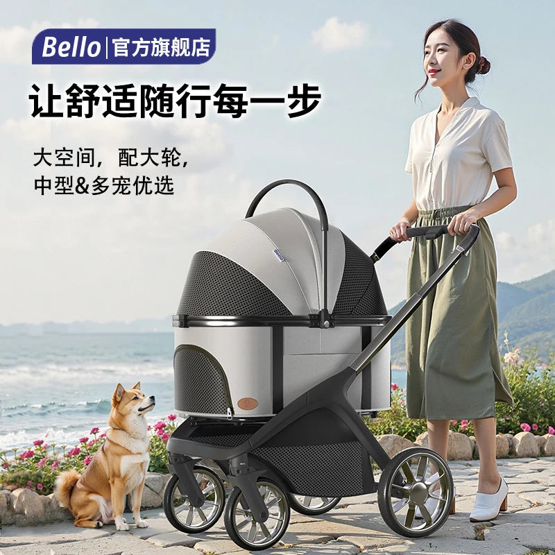 BELLO newest Pet Stroller Dog Cat Low Basket Parm aluminum alloy Cart Dog Lightweight Foldable Walking parm