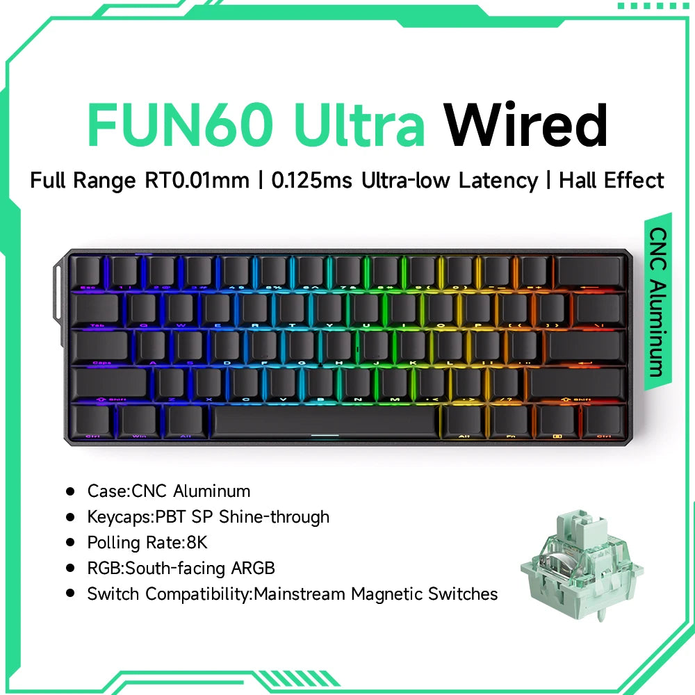 Akko MonsGeek FUN60 Ultra Mechanische Gaming-Tastatur Magnetschalter 60 % Rapid Trigger 8K HE/TMR Custom Aluminium-Tastatur Gamer