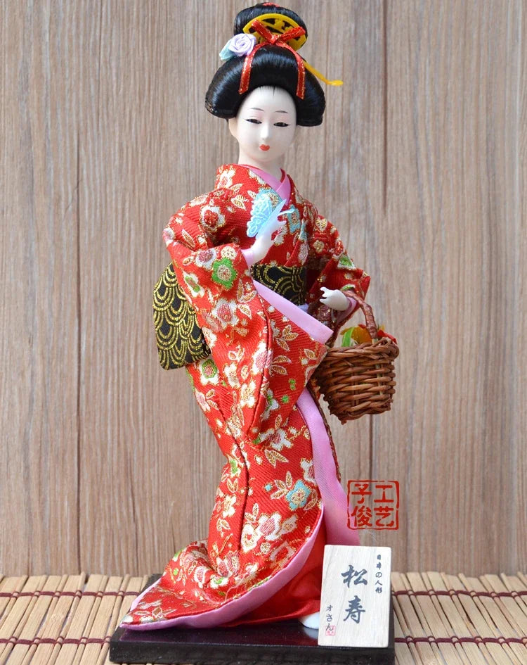 12inch Japanese Geisha Doll Statuette Sitting Figurine Japanese Kimono Kokeshi Kabuki Geisha Handicraft Ornament Birthday Gift