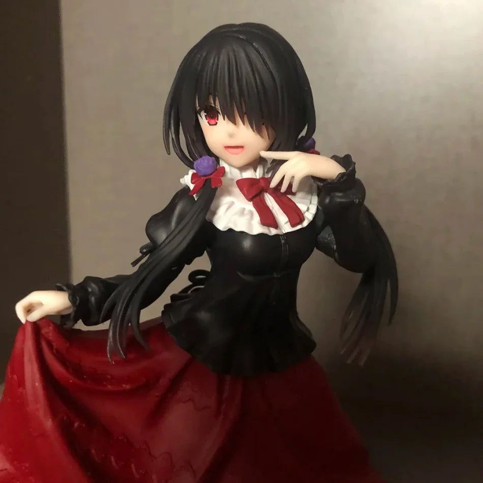 18CM DATE A LIVE Tokisaki Kurumi Anime Figure Cute Girl Model Toy PVC Black Dress Dress Up Standing Model Car Ornaments