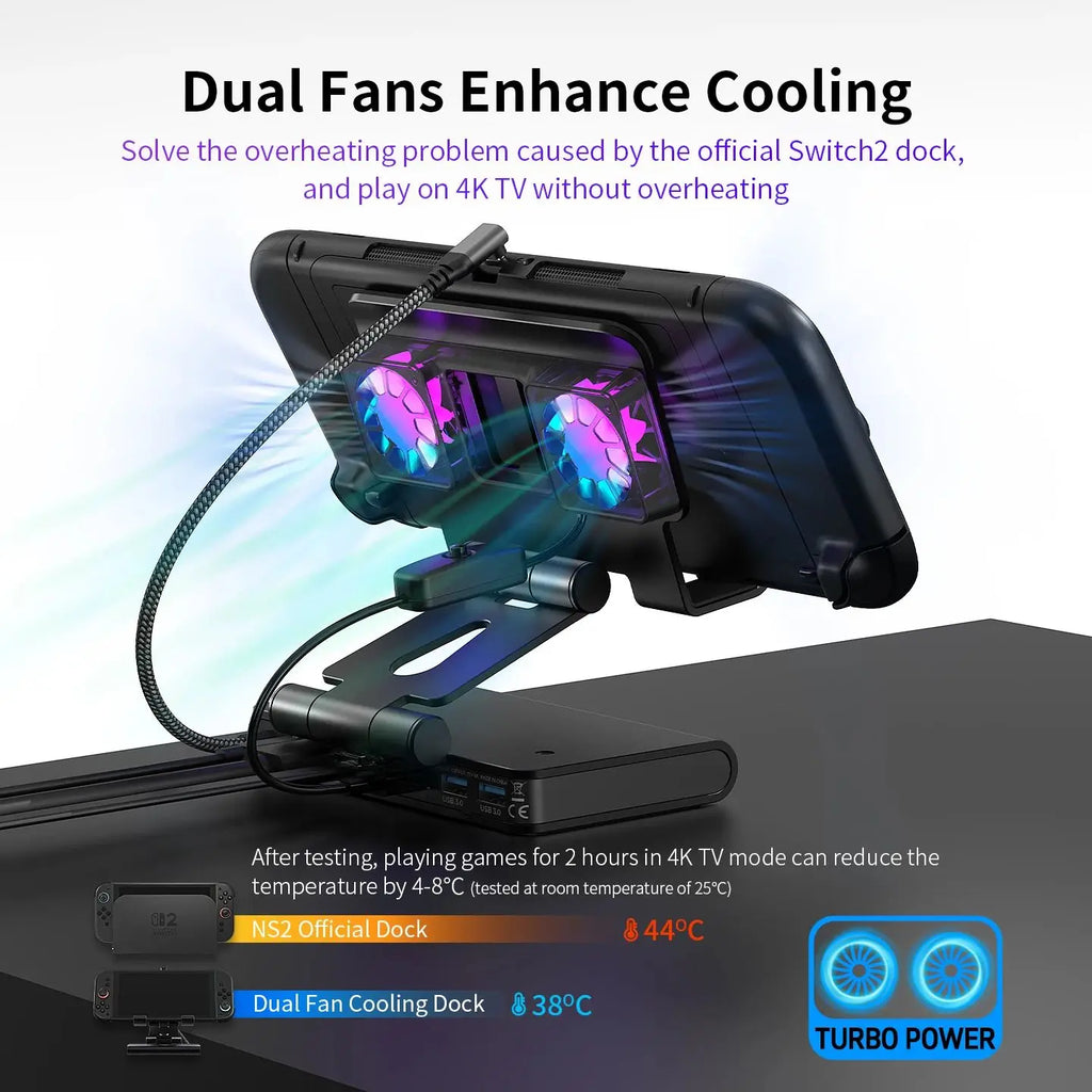 6 In 1 Rgb Dual Fans Docking Station for Rog Ally Steamdeck Game Console Dock Adjustable Height Dock Bracket with Hdmi 4K 60Hz