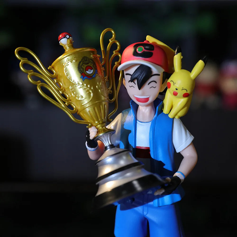 Pokemon Ash Ketchum Pikachu Champion Standing Standing Standing GK Model Anime Action Figure Pocket Monsters Toys Desktop Accessories 18CM