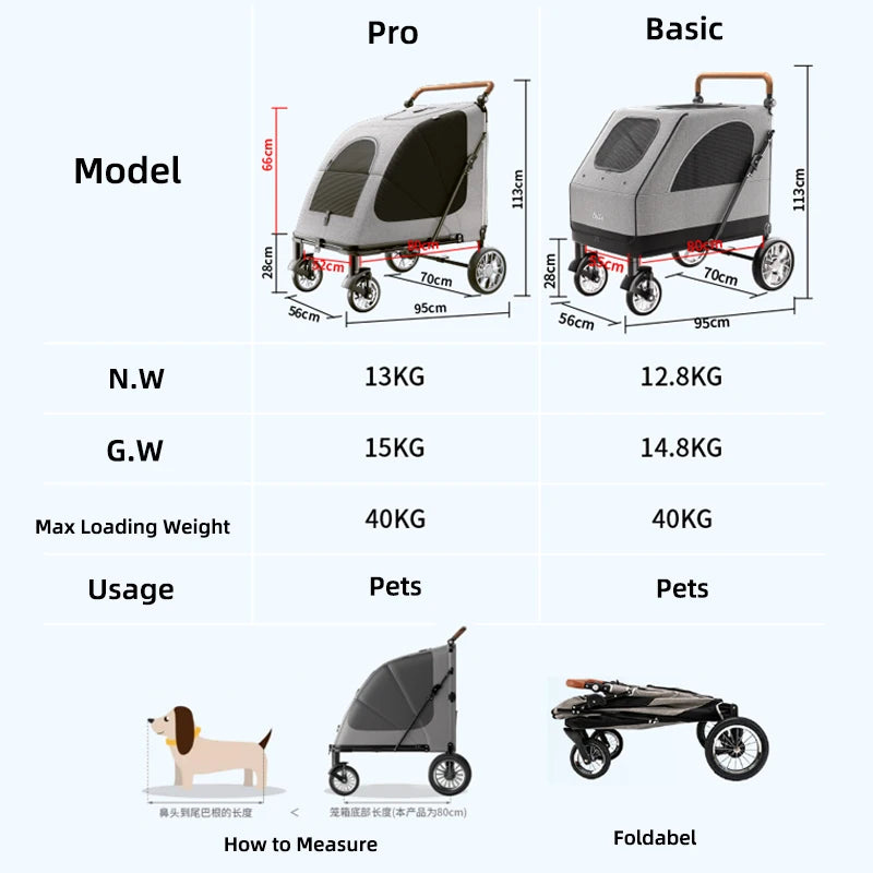 BELLO Large Pet Strollers Cart Dog Stroller Cart Folding Large Space Bearing 55KG Outgoing Pet Dog trolley
