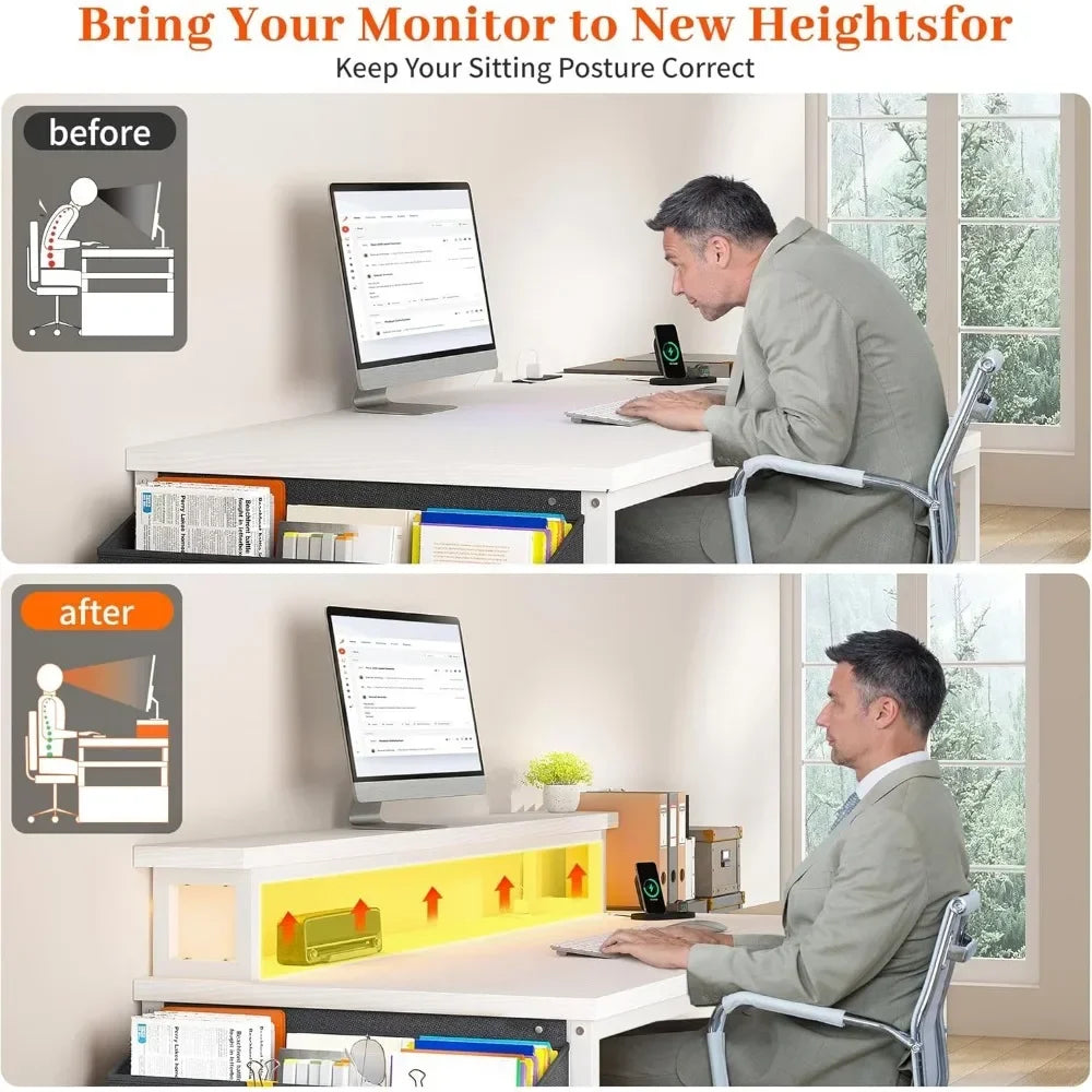 Gaming Desk with Drawers and Printer Space,Computer Desk with File Drawers Cabinet,Study Writing Office Desk