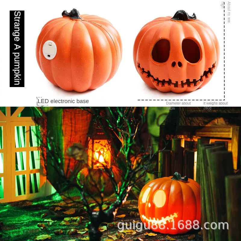 Halloween pumpkin lantern hollow out LED light emitting funny indoor and outdoor decoration props 3pcs set