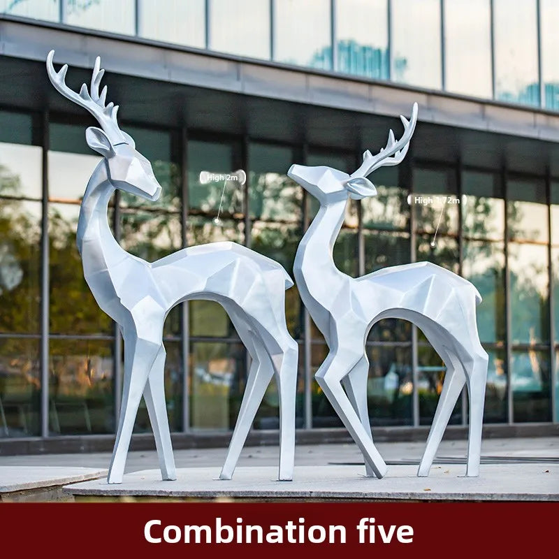 Outdoor large-scale abstract geometric fiberglass luminous sika deer sculpture