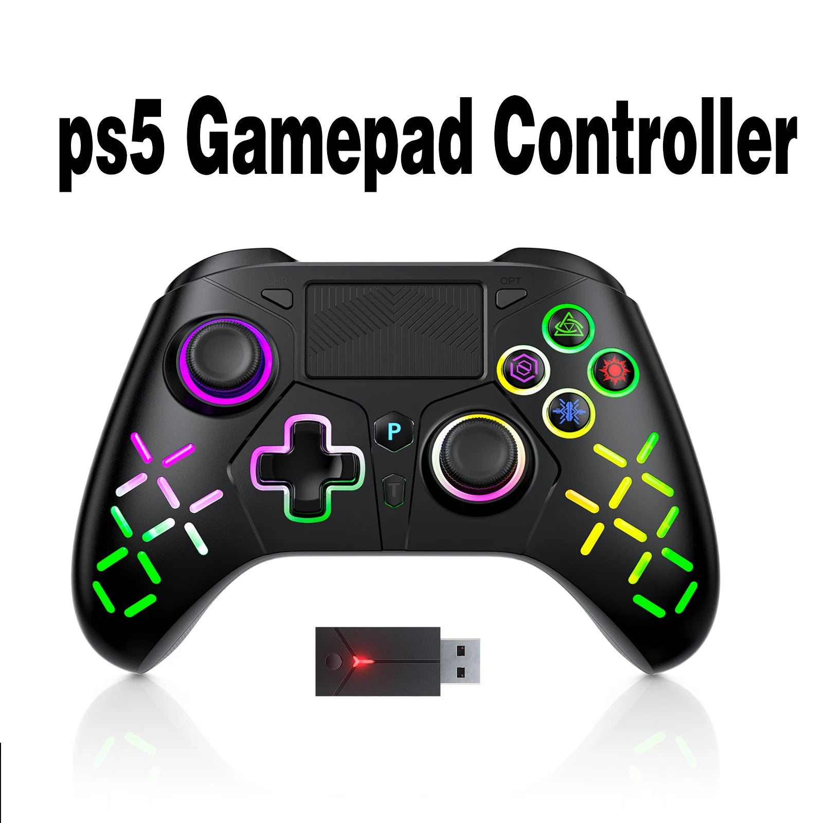 For Ps5 Controller For Ps5/Ps4/Ps3/Pc/Switch Gamepads consolas With Rgb Light/Turbo Function/Dual Vibration/3.5mm Joystick