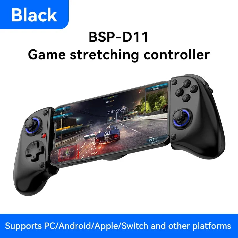 BSP D11 Telescopic Game Controller RGB Light Mobile Phone Gamepad with Turbo/6-axis Gyro/Vibration for Android iOS PS4 Switch IP