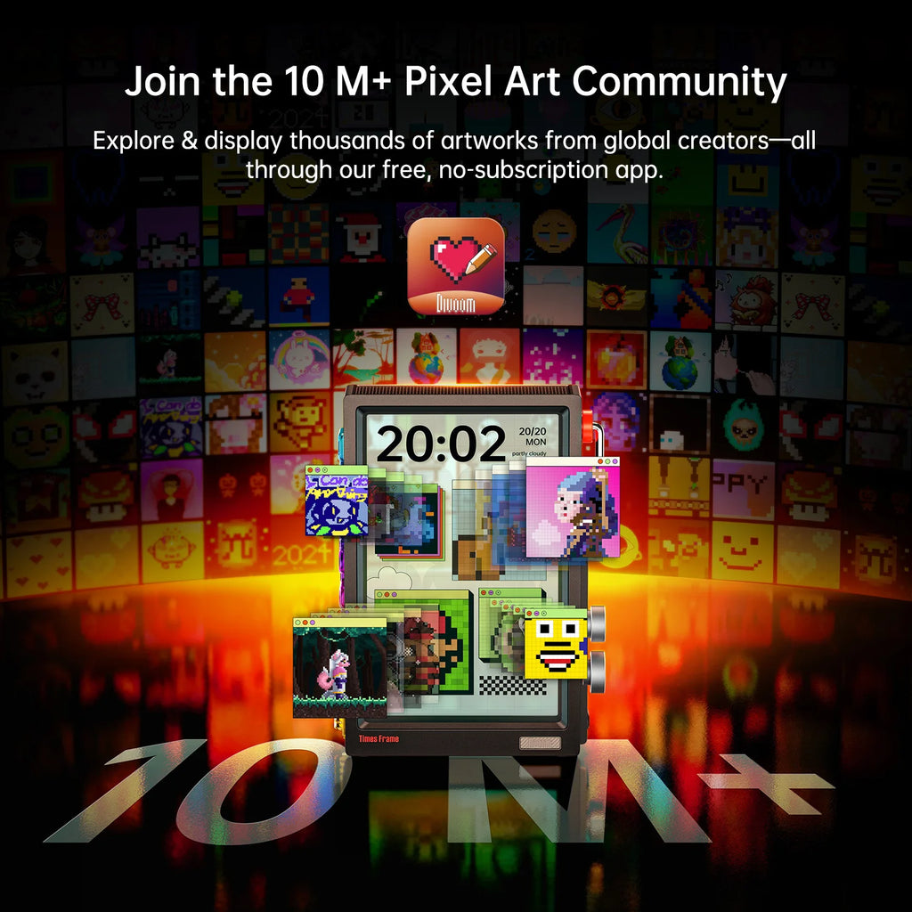 Divoom Times Frame Smart HD-Bildschirm | 10,1 Zoll DIY-Digitaluhr | Krypto-Aktien-Wetterkalender | Tech-Geschenk-Schreibtisch-Setup