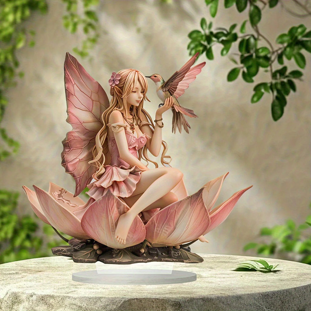 Acryl-Aufsteller mit Fee, kristallklare 2D-Engelsflügel als Regaldekoration, süße, verträumte Zimmerdekoration für Mädchen, Kawaii-Fantasy-Geschenk