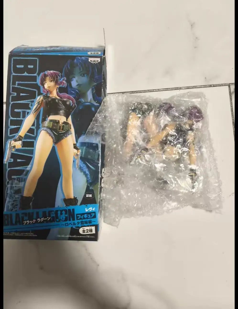Bandai Original BLACK LAGOON Two-Hand Anime Figure Revy（Rebecca）Action Model Collectibles Desktop Ornaments Toys Gifs