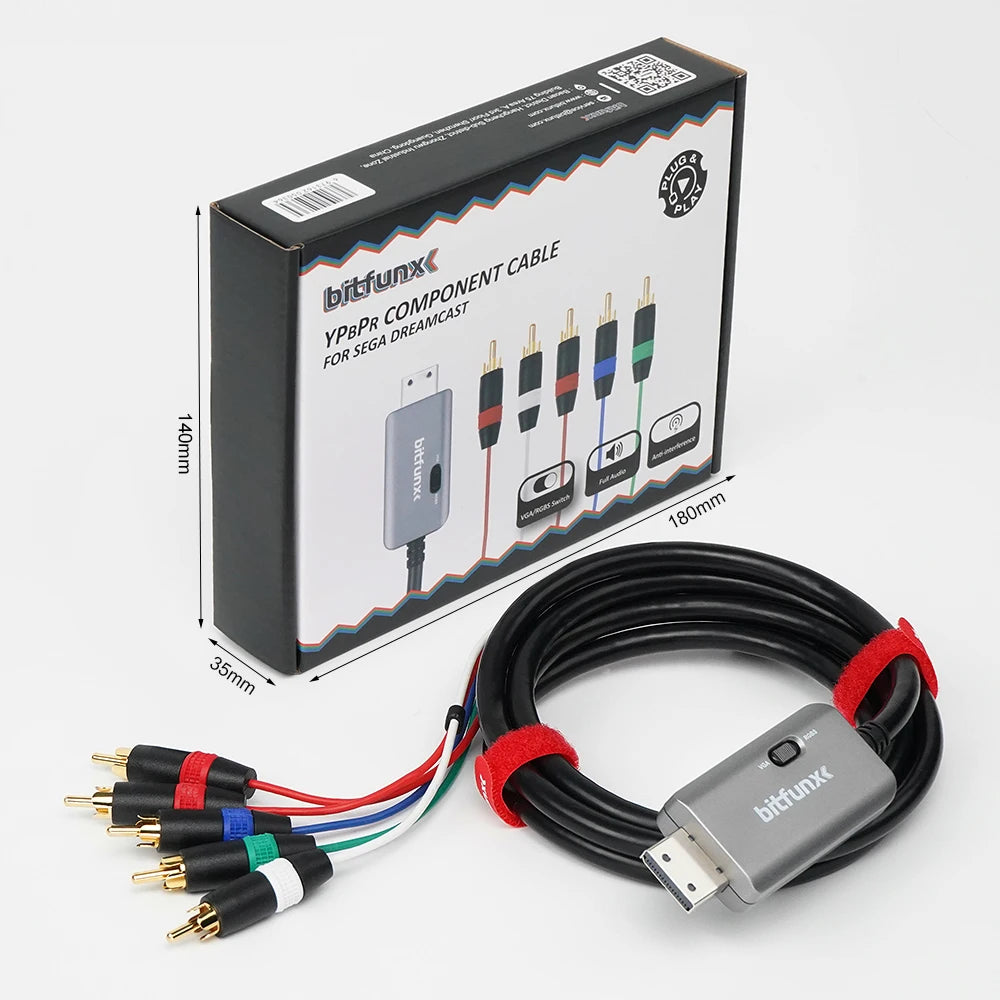 BitFunx RGBS VGA To Component Video 5RCA YPbPr Cable For Sega Dreamcast DC Game Console